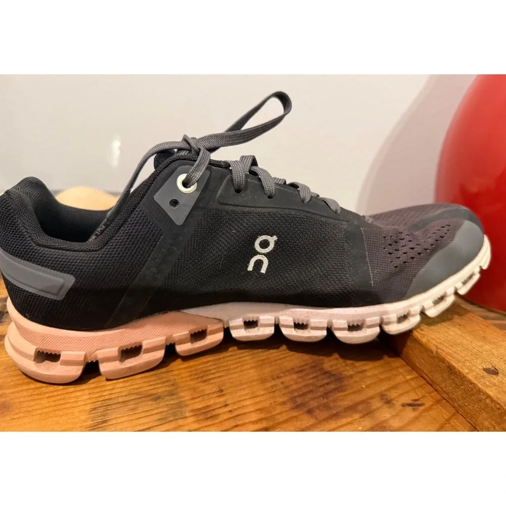 On Running Cloud X Womens Training Shoes Black Asphalt Coral Pink Size 8 US W8